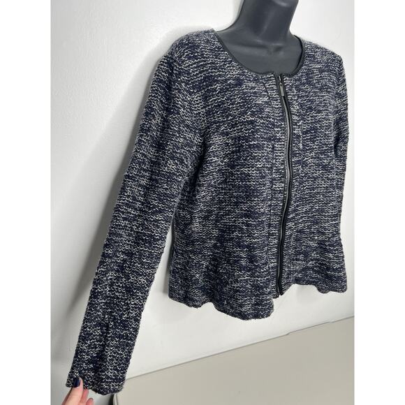 Neiman Marcus Navy Zip Up Knit Sweater Women’s Size Large - Picture 2 of 8